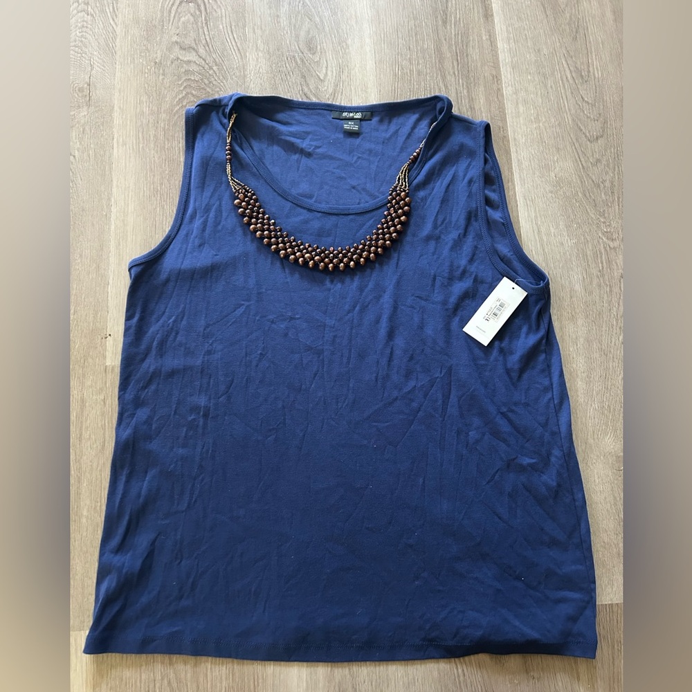 Style & Co. Navy Scoop Neck Sleeveless Tank with Beaded Detail